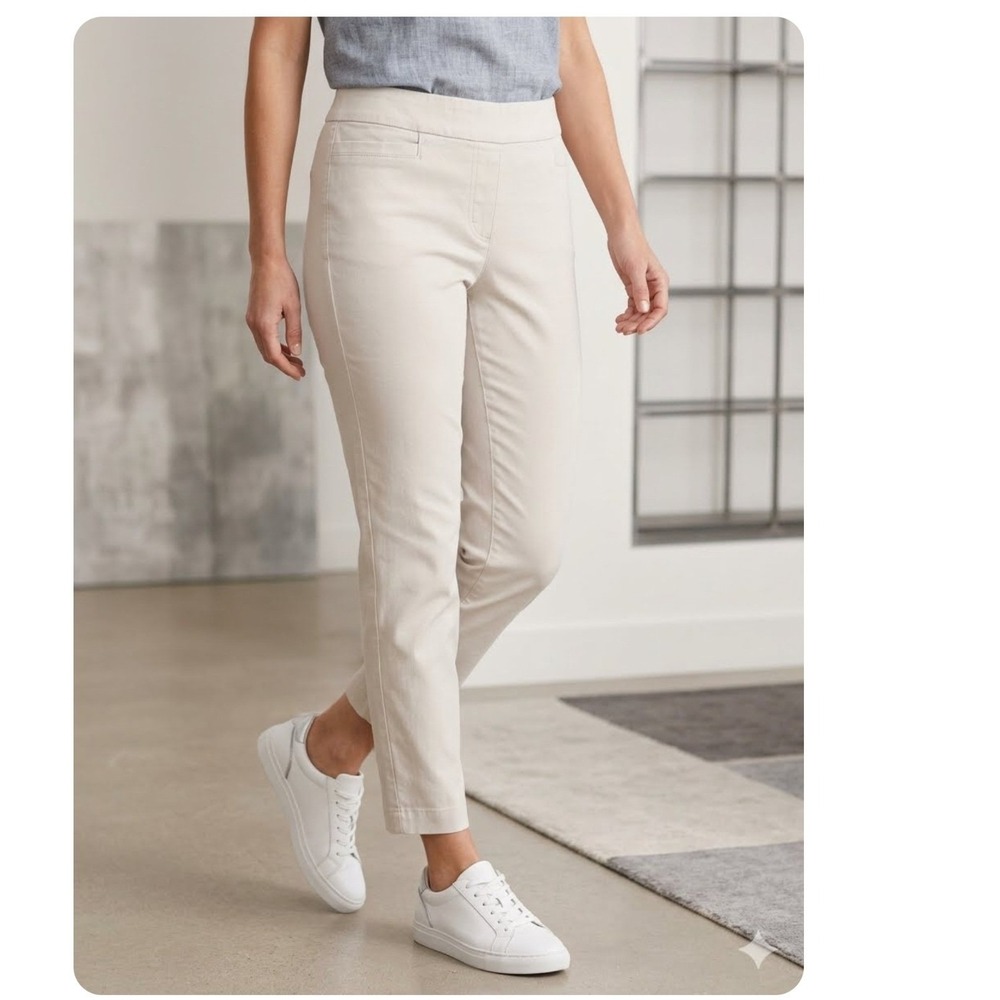 Zac & Rachel Pull On Ankle Pants Womens 12 White Stretch Coastal Nautical Preppy